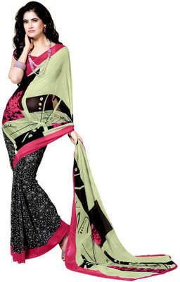 

Khoobee Printed Fashion Georgette Saree(Black, Multicolor, Green)