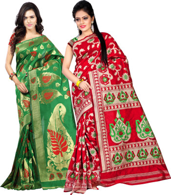 

Weavedeal Embellished Kanjivaram Silk Cotton Blend Saree(Pack of 2, Multicolor)