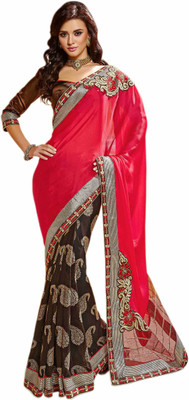 

Khushali Self Design, Embroidered, Embellished Fashion Georgette, Net, Satin Saree(Red, Brown), Brown;red