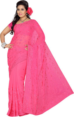 

Ishin Embroidered Fashion Chiffon Saree(Pink)