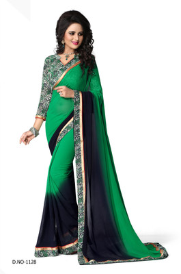 

Indianbeauty Self Design, Solid, Printed Fashion Georgette Saree(Green, Blue), Forest green