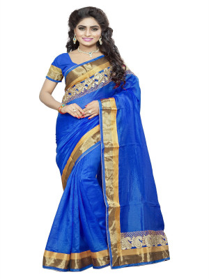 

Asha Fashion Embroidered Bhagalpuri Cotton Saree(Blue), Dark blue