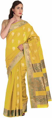 

Pratami Floral Print Fashion Handloom Silk Cotton Blend Saree(Yellow)