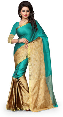

Pehnava Self Design Banarasi Polycotton Saree(Light Green, Gold)