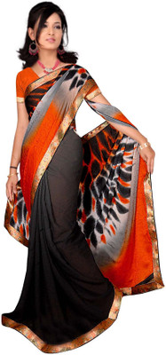 

Vardan Prints Printed Bollywood Georgette Saree(Black, Orange)