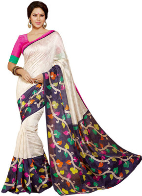 

Party Wear Dresses Printed Fashion Art Silk Saree(White)