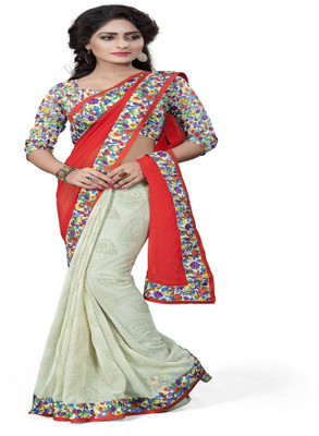 

Aashvi Creation Floral Print Fashion Georgette Saree(Multicolor), Red;white