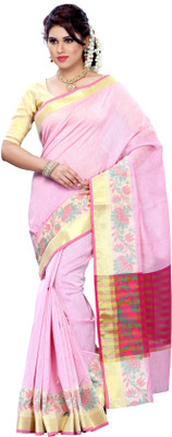 

Mimosa Solid Kanjivaram Cotton Saree(Pink), Light pink