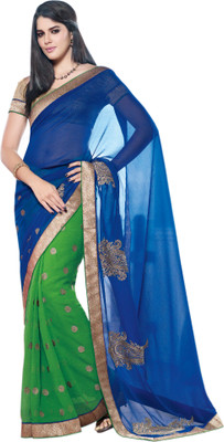

Vishal Printed Fashion Chiffon Saree(Blue), Blue+green