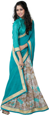 

Sourbh Sarees Self Design Fashion Georgette Saree(Light Blue, Beige), Beige;turquoise