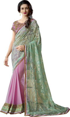 

Khushali Self Design, Embellished Fashion Georgette, Net Saree(Light Green, Pink)