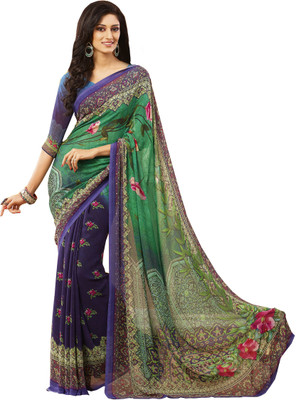 

Vishal Self Design Bollywood Georgette Saree(Green, Blue), Blue;green