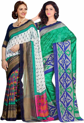 

Helixenterprise Printed Bhagalpuri Handloom Printed Silk Saree(Blue), Blue;green