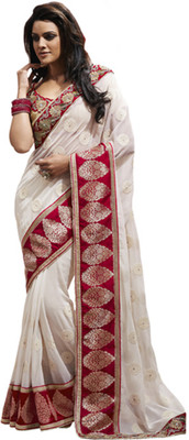 

Desi Butik Self Design Fashion Georgette Saree(White)