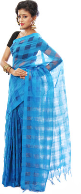 

SSMITN Solid Tant Cotton Saree(Blue)