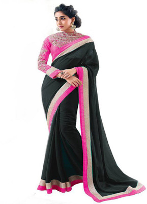 

Radhecreation Solid Bollywood Handloom Georgette Saree(Black)