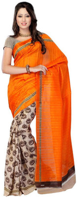 

Party Wear Dresses Printed Fashion Art Silk Saree(Orange)