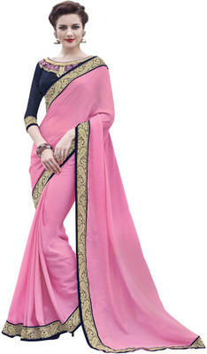 

Desi Butik Embroidered Fashion Crepe, Jacquard Saree(Pink)