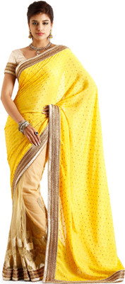 

Soch Self Design Fashion Crepe Saree(Yellow), Gold;yellow