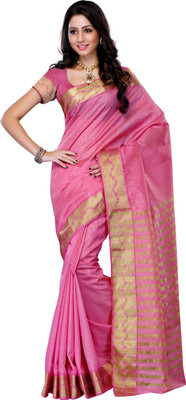 

Mimosa Solid Kanjivaram Tussar Silk Saree(Pink), Gajjari