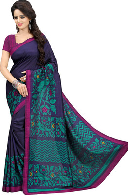 

Urban Vastra Floral Print Fashion Raw Silk Saree(Blue)