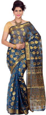

Mimosa Woven Kanjivaram Silk Saree(Blue), Ananda