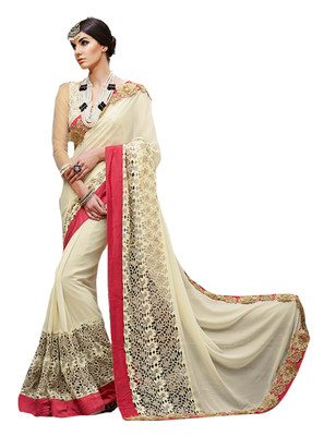 

Ishin Embellished Fashion Synthetic Georgette Saree(Beige)