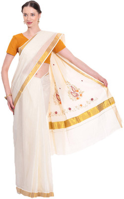 

Darps Self Design Balarampuram Cotton Saree(Multicolor), Cream