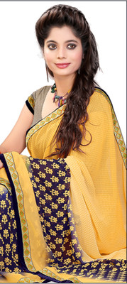 

Avaran fashion Printed Bollywood Georgette Saree(Yellow), Blue
