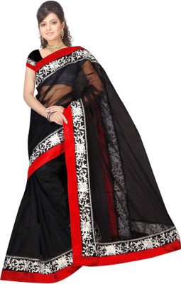 

Dancing Girl Solid Bollywood Net Saree(Black)