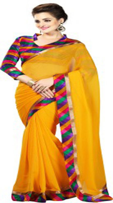 

Aai Shree Khodiyar Art Solid Bollywood Chiffon Saree(Yellow)