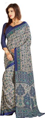

Khoobee Printed Fashion Crepe Saree(Beige, Blue)