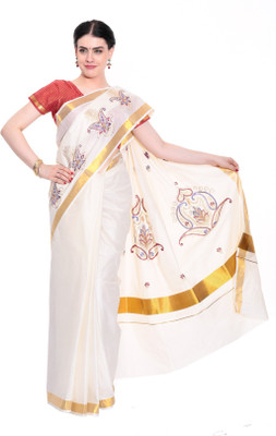 

Darps Self Design Balarampuram Cotton Saree(Multicolor), Cream