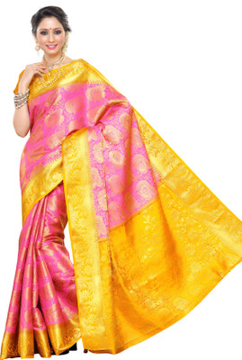 

Mimosa Woven Kanjivaram Art Silk Saree(Pink), Gajjari