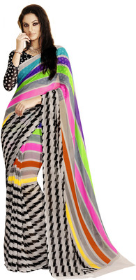 

Khoobee Self Design, Printed Fashion Georgette Saree(Black, White, Multicolor), Black;multicolor;white