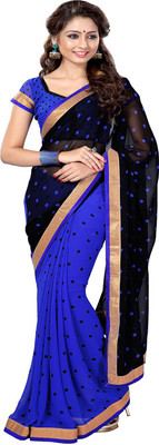 

Sourbh Sarees Polka Print Fashion Georgette Saree(Black, Blue)