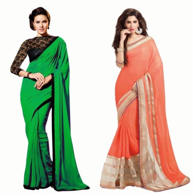 

Stylezone Self Design Fashion Chiffon Saree(Pack of 2, Green, Orange)