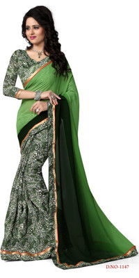 

Indianbeauty Self Design, Solid, Printed Fashion Georgette Saree(Green, Dark Green), Dark green;yellowgreen