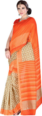 

Jiya Self Design, Printed Fashion Art Silk Saree(Orange, Beige), Beige;orange