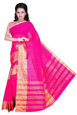 

Weavedeal Checkered Coimbatore Cotton Saree(Pink)