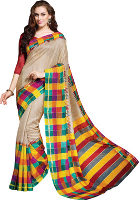 

Ewows Printed Bhagalpuri Silk Saree(Beige)