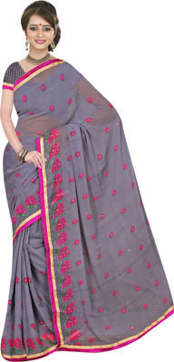 

Khushali Self Design, Printed, Embellished Fashion Chiffon Saree(Grey)