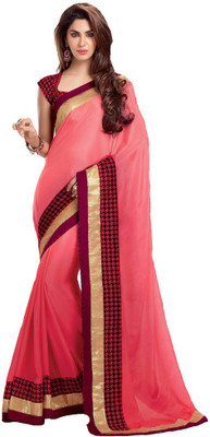 

Desi Look Embroidered, Solid Bollywood Chiffon Saree(Pink)