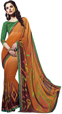 

Desi Butik Printed Fashion Georgette Saree(Orange), Light orange
