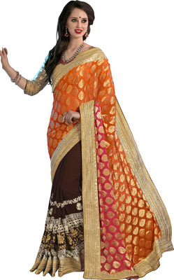 

Khoobee Self Design, Embellished, Embroidered Fashion Georgette Saree(Orange, Brown, Beige, Beige;brown;orange