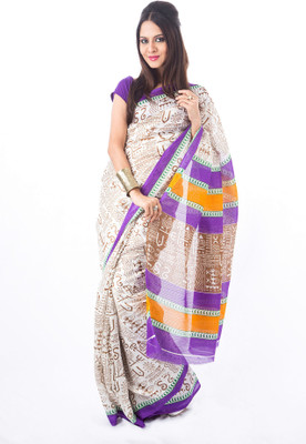 

Cenizas Graphic Print Fashion Cotton Saree(Multicolor), Purple