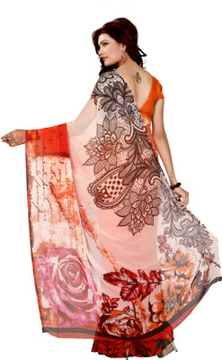 

LaazreeFashion Floral Print Bollywood Georgette Saree(Orange, White)