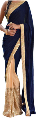 

Dertaste Embroidered Fashion Satin, Georgette Saree(Blue), Navy blue