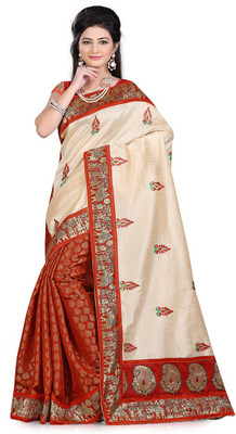 

Saara Embroidered Fashion Chanderi Saree(Brown), Brown;cream