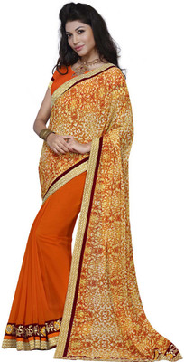 Desi Butik Embroidered Fashion Georgette Saree(Orange)